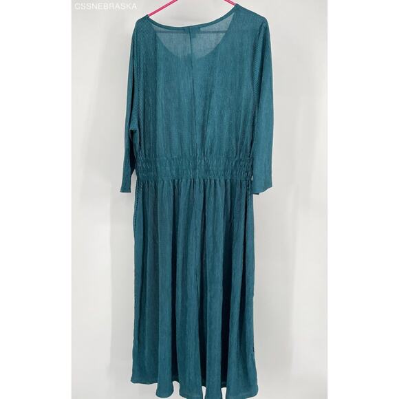 Lane Bryant Teal Women's 3/4-Sleeve Midi Dress With Elastic Waist - Size 18/20 - Picture 3 of 5